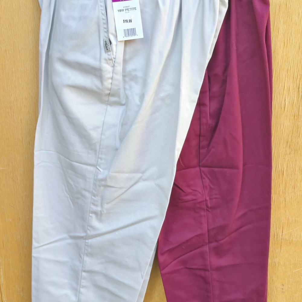 Off White and Burgundy Womens Pants Set 18w Petite